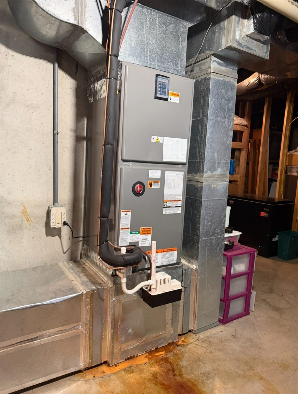 Completed Rheem indoor air handler installation